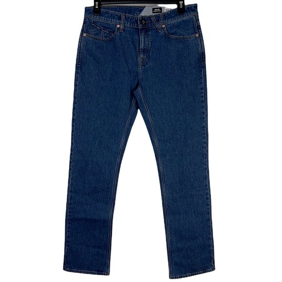Volcom Mens Solver Modern Straight Jeans Blue Pocket Stretch Denim 33 x 32 New